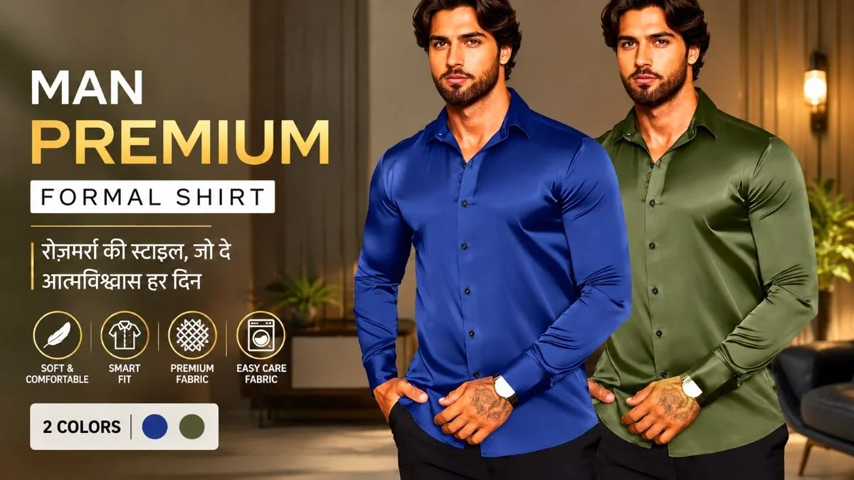 प्रीमियम साटन कॉटन शर्ट का 2 का कॉम्बो | Slim Fit फुल स्लीव्स शर्ट | स्मूथ फैब्रिक और स्टाइलिश लुक